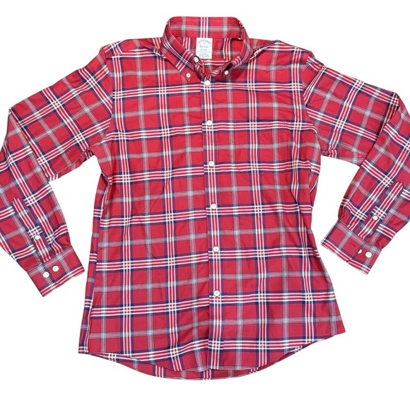 Brooks Brothers‎ Button Down Men Medium Red Plaid Regent Non-Iron Supima Cotton - Picture 2 of 6
